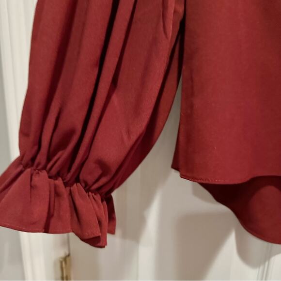 Haute Hippie Top Shirt Blouse statement Balloon Sleeve NWT NEW maroon boho Small - Picture 14 of 15